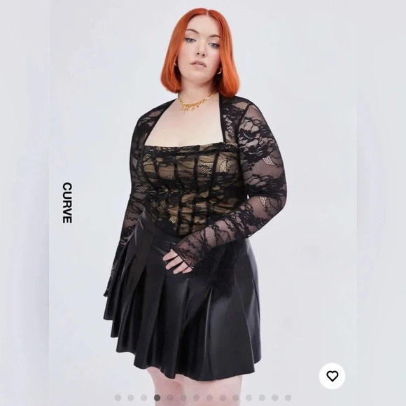 Cider U-Neckline Black Lace Corset Top Curve & Plus 1XL Coquette Grunge Goth - Picture 11 of 11